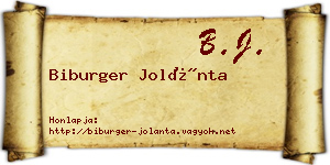 Biburger Jolánta névjegykártya